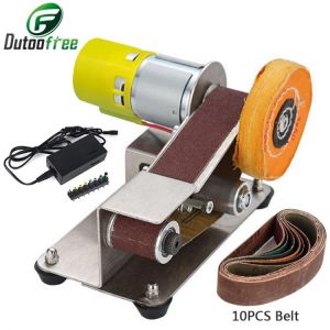 110V/220V Mini Electric Belt Sander DIY Polishing Grinding Machine Cutter Edges Sharpener Multifunctional Grinder 10PCS Belt