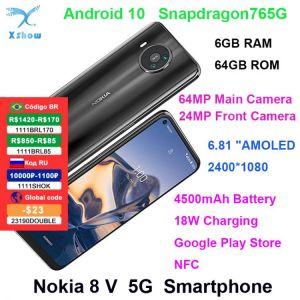 Original Nokia 8 V 5G UW Smartphone 6GB RAM 64GB ROM 64MP Camera Snapdragon765G 6.81 Inches FHD+ 4500mAh Mobile Phone Android 10