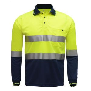 Hi Viz Safety Work polo shirt reflective High Visibility  Long Sleeve Polo workwear Shirt free shipping