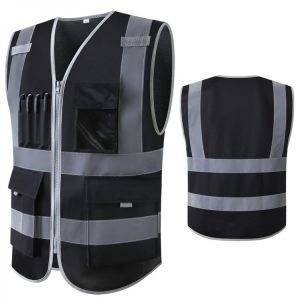 Hi Vis Safety Vest for Mens with Zipper and Pockets Construction Workwear Waistcoat High Visibility Reflective Safety Clothing