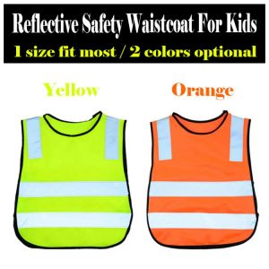 Fluo yellow orange high visibility pupil children kids reflective safety traffic vest for kids go to school cycling running