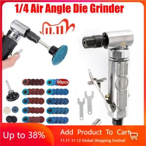1/4 Air Angle Die Grinder 90 Degree Pneumatic Grinding Polisher Mini Portable Mill Engraving Machine with Sanding Discs Tool Set