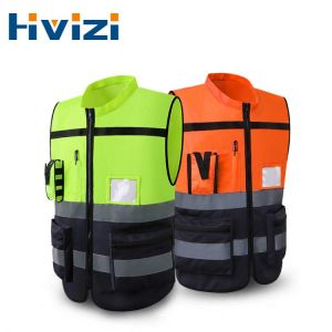Safety Vest Class 2 High Visibility Fully Closure Zipper With Multi Function Pockets Reflective Strips Construction Outdoor Men