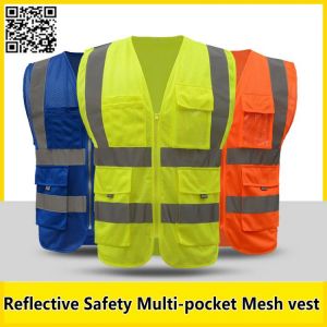 SFvest Men's  Multi-pocket Reflective safety vest work vest quick dry Fluorescent yellow workwear blue vest free shipping