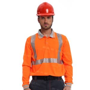Men's High Visibility Shirt Yellow Orange Long sleeve Safety Work Shirt With Reflective Stripes
