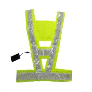 LED Flashing Safety Warning Breatable Fluorescent Yellow Mesh White Reflective Tape Vest