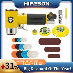 HIFESON 2/3" Mini Orbital Air Sander Pneumatic Polishing Grinding Machine Air Tool Buffer Dual Action Orbital Polisher for Ca