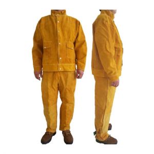 Cow Leather Safety Welding Jacket &Long Pants Protective Soldering Custome 500 Degree Heat Resistant GM1014