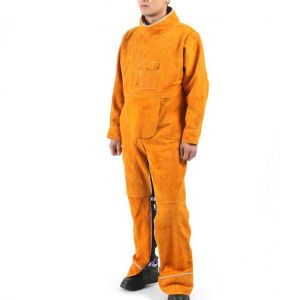 Leather Welding Clothing Workwear Protective Suit Yellow Adjustable Durable Splash-proof Adiabatic Flame Heat Resistant Clothes