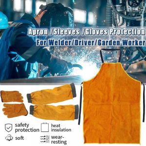 Welding Apron Welders Protection Set Men Women Thorn Proof Leather Protective Work Yellow Heat Resistant Apron Sleeves Gloves