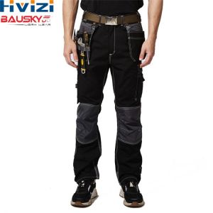 Mens Work Trousers Polyester Working Cargo Clothes Safety Workwear Pants Multi-pockets For Tools Black Long Pants