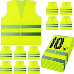 10 Pack Yellow Reflective High Visibility Safety Vest Hi Vis Silver Strip Men Women Security Equipment Night Work Tops A20