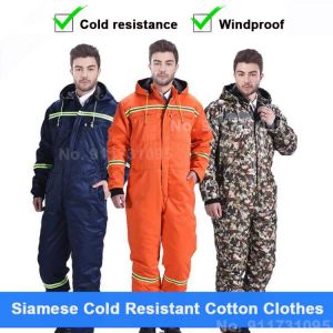 Winter Overalls Warm Thick Coat Hooded Overalls Cold And Windproof Outdoor Reflective Overalls Cotton Clothing