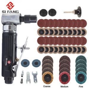 1/4'' Air Angle Die Grinder 90 Degree Pneumatic Grinding Polisher Machine Mill Engraving Kits with 2inch Sanding Discs T