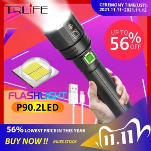 2021 Powerful Lights XHP90.2 Ultra Bright 18650 LED Flashlight XLamp USB Rechargeable XHP70 Tactical Light 26650 Zoom Camp Torch