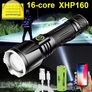 600000LM New XHP160 Most Powerful LED Flashlight Torch USB Rechargeable Tactical Flash Light 18650 Waterproof Zoomable Hand Lamp