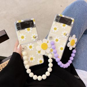 Luxury Cute with pearl bracelet transparent Case for Samsung Galaxy Z Flip 3 ZFlip ZFlip3 5G  Clear Protective Cover