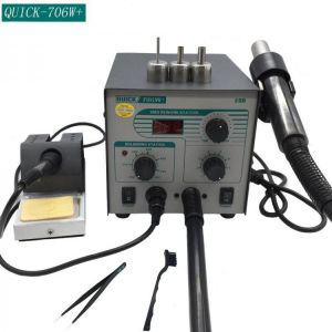 QUICK 706W+ Digital Display Hot Air Gun + Soldering Iron Anti-static Temperature Lead-free Rework Station 2 in 1 With 3 Nozzles