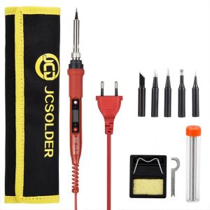 QHTITEC JCD 80W Adjustable Temperature Portable LCD Tin Soldering Iron Electric Kit Welding Tool Wooden Iron Set for Diy Kit Tip