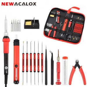 NEWACALOX 110V/220V 60W Thermoregulator Electric Soldering Iron Kit Screwdriver Desoldering Pump Tip Wire Pliers Welding Tools