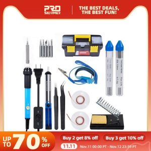 PROSTORMER 60W Soldering Iron Toolbox 110V US/220V EU Adjustable Temperature Kit Soldering Board Set Repair Tool