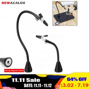 NEWACALOX Soldering Third Hand Tool with Strong Magnetic Base 2pc Flexible Arms Soldering Station PCB Holder 10PC Alligator Clip