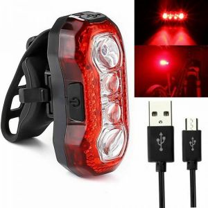 4 LEDs Bike Bicycle Cycling Tail Light Rear USB Rechargeable Red Warning Plastic