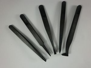 6Pcs/set Anti-static Plastic Tweezer Black New Portable Straight Bend  Heat Resistant Repair PC Mobile phone Watch