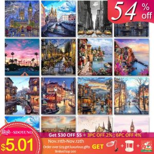 City Landscape Painting By Numbers For Adults DIY Kits HandPainted On Canvas With Framed Oil Picture Drawing Coloring By Number