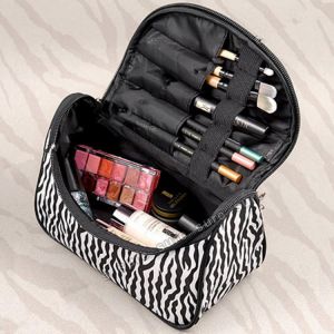 New Nylon Zipper women makeup organizer bag women cosetic bags outdoor travel wash pouch Zebra stripes Toiletry Handbags