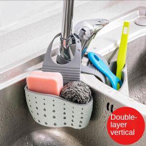 Kitchen utensils double sink drain hanging bag rack sponge sink storage supplies hanging basket drain rack