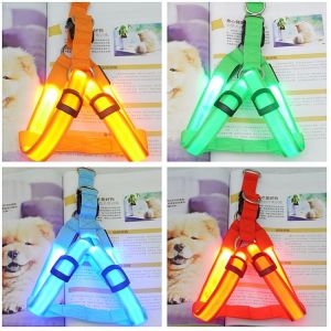 Safety Harness Pet Dog Cat Led Flashing Light Harness Collar Safety Led Leash Rope Belt  Accessories Rechargeable LED Nylon Type
