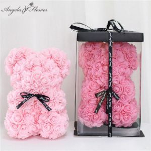 DIY 25 cm Teddy Rose Bear With Box Artificial PE Flower Bear Rose Valentine's Day For Girlfriend Women Wife Mother's Day