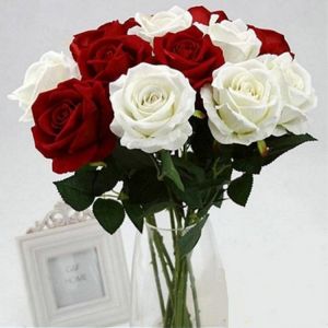 11PCS Romantic Rose Artificial Flower DIY Red White Silk Fake Flower for Party Home Wedding Decoration Valentine's Day