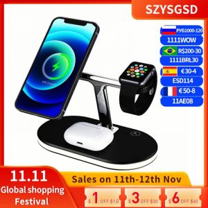 3 In 1 Magnetic Fast Wireless Charger For iPhone 13 12 ProMax Chargers 15W Wireless Charging Dock Stand For Apple Watch Charging