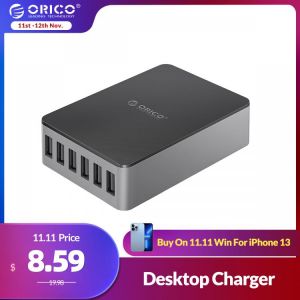 Orico 6 Ports USB Charger Desktop Charging Dock 50W for iphone Samsung Xiaomi Huawei Travel Portable Charger Station