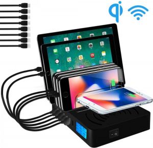 Multi USB Charger Qi Fast Wireless Charger For Iphone 8 X 11 Pro Samsung S10 LCD Display Quick Charge Carregador Dock Station
