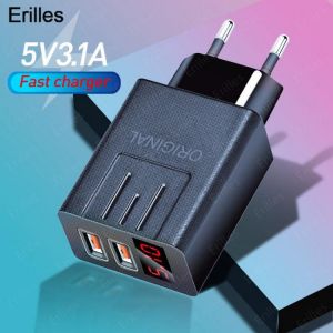 45W QC 3.0 USB Charger LED digital display Quick Charge 3.0 Portable Phone Fast Charging Adapter EU/US Plug Mobile Phone Charger
