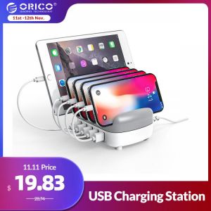 ORICO 5 Ports USB Charger Station Docking with Holder 40W 5V2.4A Charging Free USB Cable for iphone Samsung Xiaomi PC Tablet