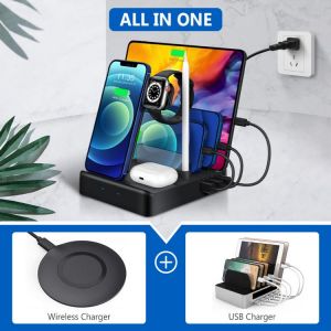 7 IN 1 Multi USB Charger Station QC 3.0 Fast Charging Wireless Charger For Iphone 11 12 Pro MAX Xiaomi Airpods Por IWatch Holder