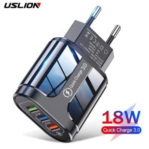 USLION 18W USB Charger QC 3.0 Fast Charge Wall Charging For iPhone 12 11 Samsung Xiaomi Mobile 3 Ports EU US Plug Travel Adapter