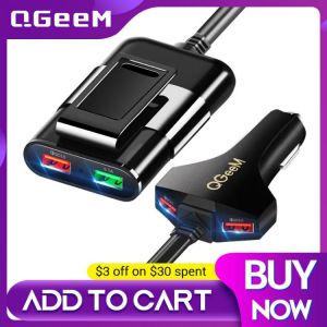 QGEEM 4 USB Car Charger for iPhone Quick Charge 3.0 Car Portable Charger Hammer Front Back QC3.0 Phone Charging Fast Car Charger