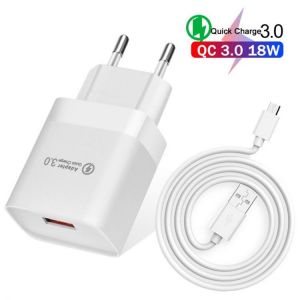 18W QC 3.0 USB Charger Quick Charge Phone Fast Charging Adapter For Realme C21 Samsung Xiaomi 11 Lite Mobile Phone Charger Cable