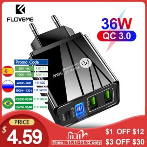 FLOVEME 36W USB Charger Quick Charge 3.0 Type C PD 20W Fast Charging Charger for iPhone 12 Samsung Xiaomi Mobile Phone Charger