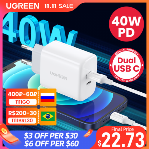 UGREEN Dual 20W PD USB C Charger for iPhone 13 12 Fast Charger Quick Charge 4.0 3.0 Charging for Samsung Mobile Phone Charger