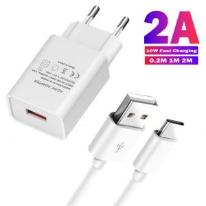 For Samsung A71 Xiaomi Mi 11 Ultra Redmi Note 10 Pro 5V 2A Wall Charger Phone Adapter Power Bank USB Type-C Cable Usb Charger