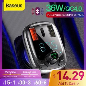 Baseus Car Charger FM Transmitter Bluetooth 5.0 MP3 Player Handsfree FM Modulator Quick Charge 4.0 PD 3.0 USB Charger Car Gadget