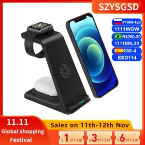 15W Qi Wireless Charging Stand 3in1 for iPhone 13 12 Pro Mini XS XR X Wireless Chargers for Apple Watch 6 5 Charger Airpods Pro