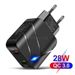 USB Charger Fast Charge QC 3.0 Dual Port Quick Charging For Samsung Xiaomi Redmi Poco Tablet Smart Phone LED Lighting Adapter
