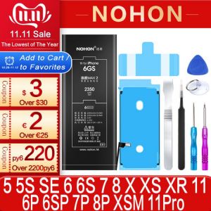 NOHON Battery For iPhone 6S 6 7 8 Plus X XR Replacement Bateria For iPhone 11 Pro XS MAX SE 2020 SE2 5S 5C 5 6Plus 7Plus Battery